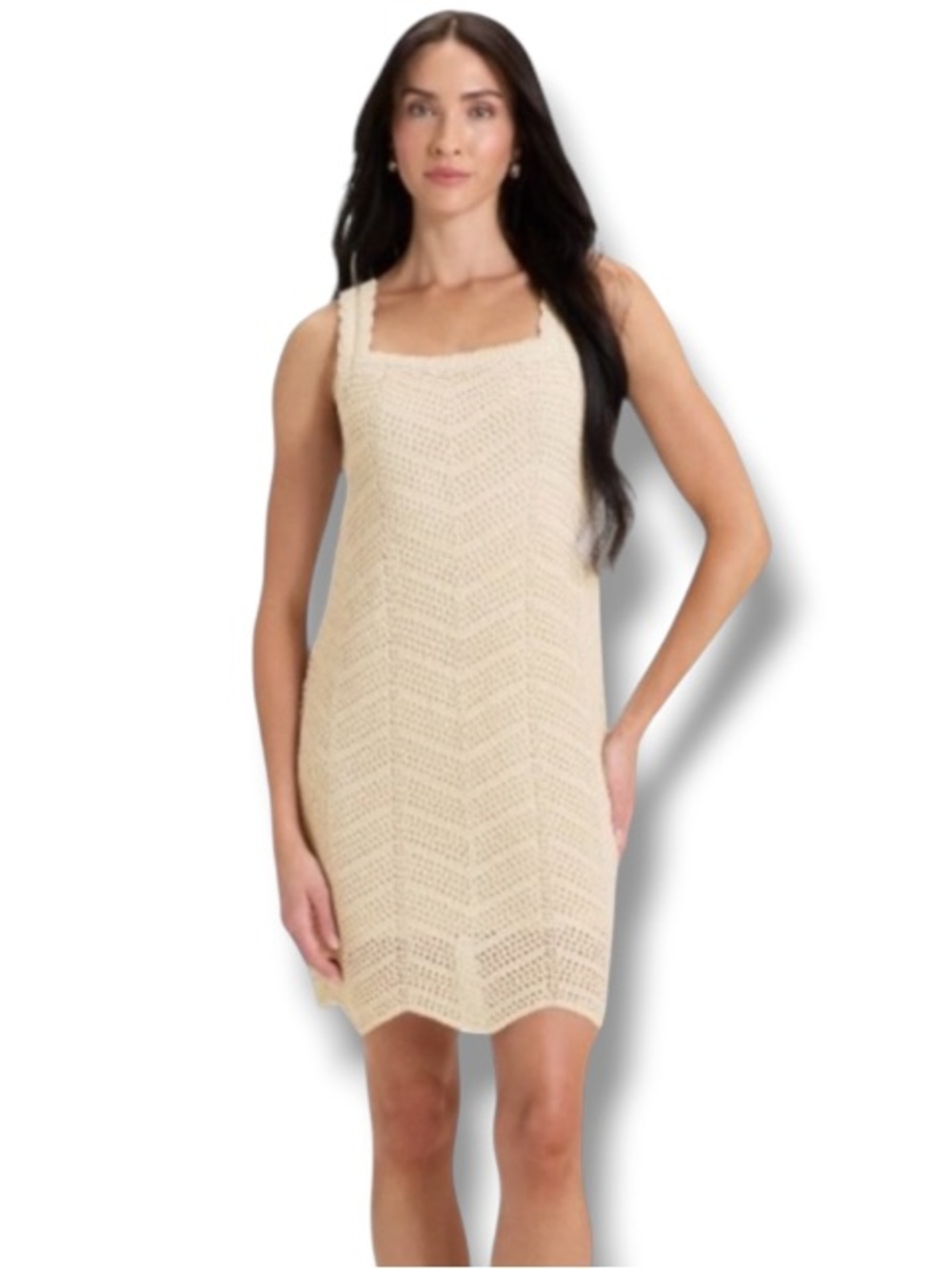 A New Day Women’s Crotchet Mini Shift Dress Cream Beach Summer Resort